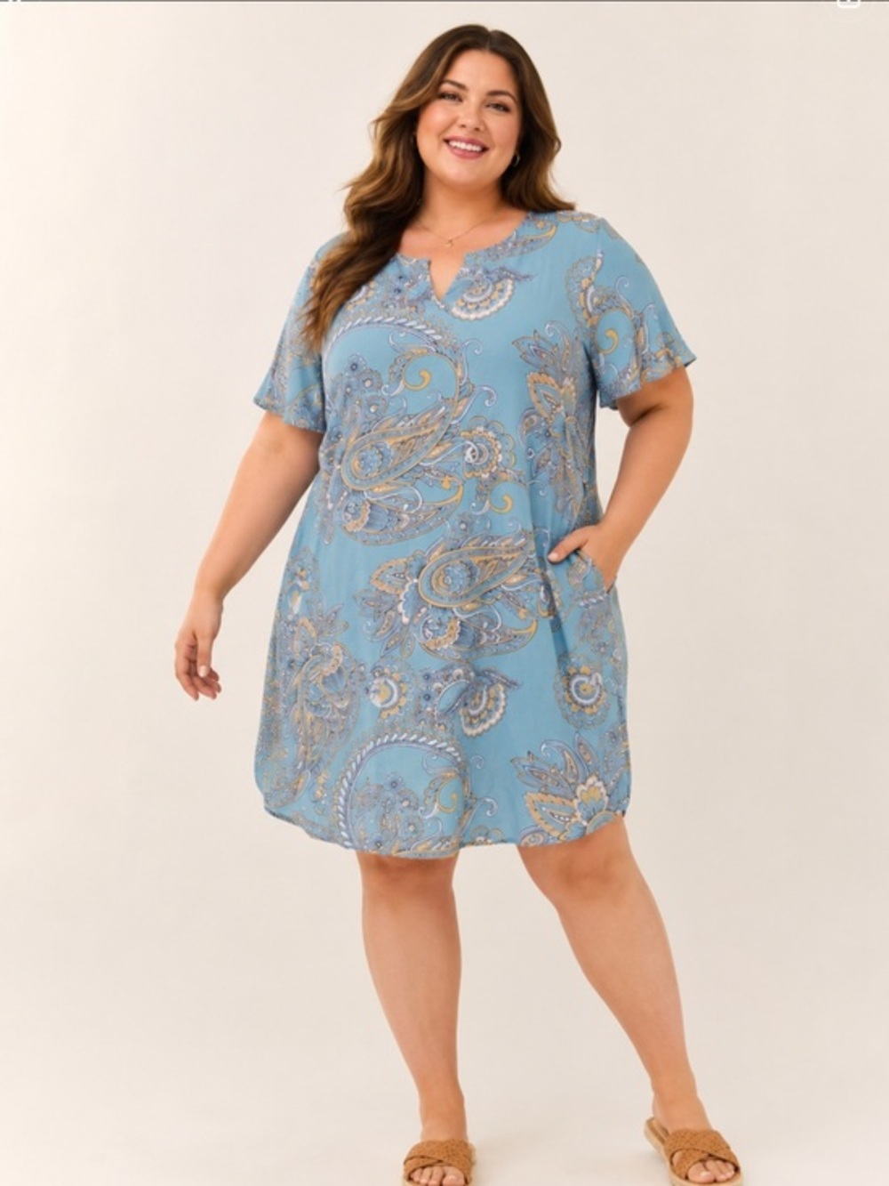 Emery Paisley Print notched neck tunic Dress in size 3Xl